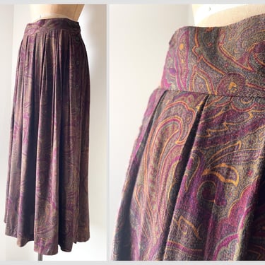 Vintage ‘80s ‘90s burgundy paisley skirt, midi length skirt | preppy boot skirt, rayon paisley skirt, S/M 