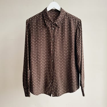 Brown Geometric Silk Blouse