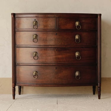 19th C. English Regency Egyptian Styled Mahogany Bowfront Chest of Drawers