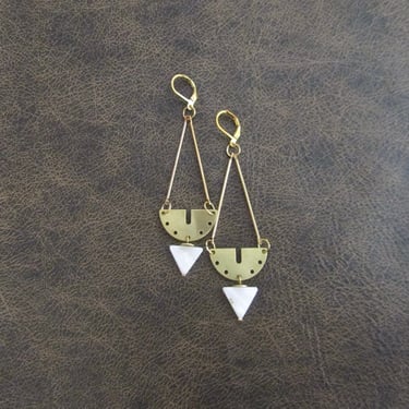 Mid century modern brass and shell earrings 