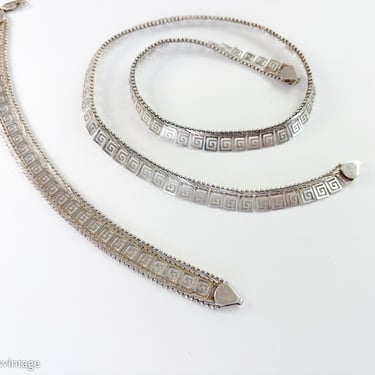 Silver Greek Key Meander Necklace & Bracelet Set | Greek Sterling Silver Necklace Set 