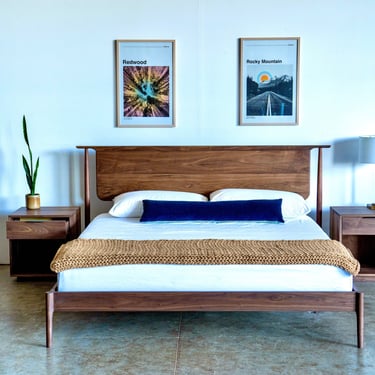 King Size Platform Solid Walnut Bed In Stock and Ready to Ship / Bed No.5 / Mid century Modern Solid Wood Platform Bed Frame 