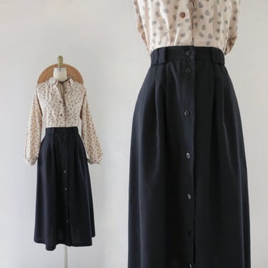 full black button skirt - 27-29 -vintage 90s y2k womens long maxi solid minimal size small s with pockets 