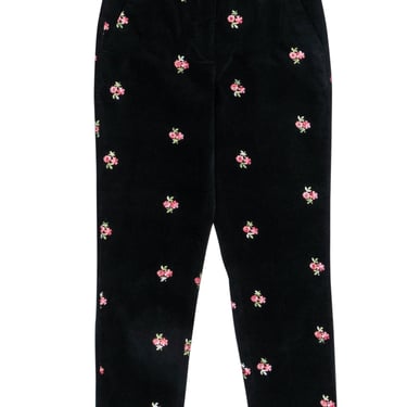 The Kooples - Black & Pink Floral Embroidered Velvet Pants Sz S