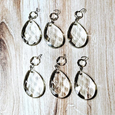 Vintage Glass Chandelier Crystals, Full Cut Teardrops w Top Bead, (2 sets of 6 available) 