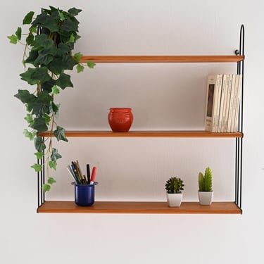Vintage Scandinavian “Hylla” Wall Shelf in Oak and Black Metal, 1960s 