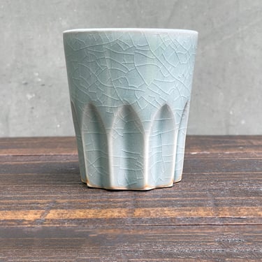 Porcelain Ceramic "Peak" Cup  -  Glossy Crackle Celedon 