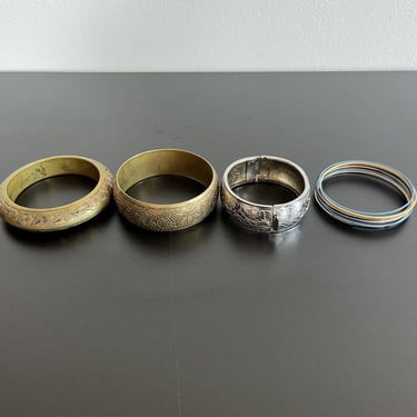 vintage 90s bracelet lot brass bangles metal jewelry hippie boho etched 