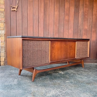Cabinet Only - Vintage 1950s RCA Walnut Stereo Case Credenza Mid-Century Modern like Pearsall Floating Design 