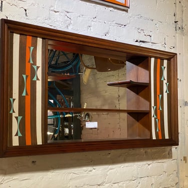 Walnut Shadow Box Mirror with Atomic Accents, Circa 1960s - *Please ask for a shipping quote before you buy. 