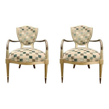 Caracole Modern Turquoise and Gray Coat of Arms Lounge Chairs - a Pair