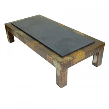 1970s Paul Evans Mixed Metal and Slate Coffee Table
