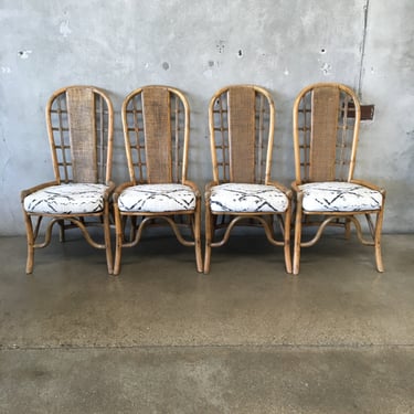 Vintage Boho Wicker Bamboo Dining Chairs
