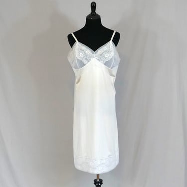 80s Off-White Dress Slip - Nylon - Lace Trim Full Slip - Vintage JC Penney - L XL Size 42 