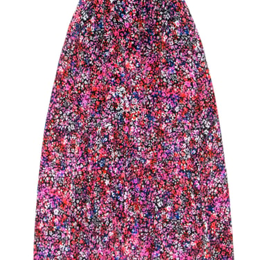 Maje - Black &amp; Pink Multi Floral Print Silk Maxi Skirt Sz S