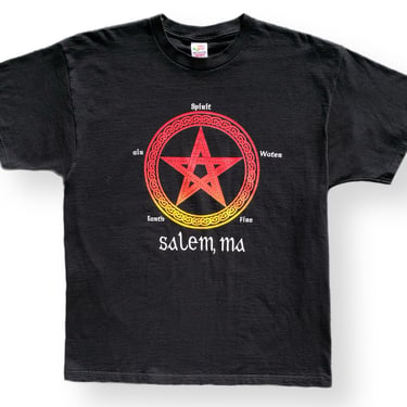 Vintage 90s Salem Massachusetts “Spirit, Air, Earth, Fire, Water” Pentagram Graphic T-Shirt Size XL 