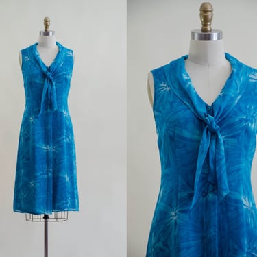 blue silk slip dress | 90s y2k blue tie dye silk chiffon ascot tie neck vintage mini dress 