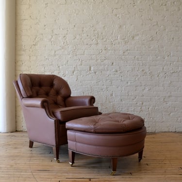 Ethan Allen Leather Tufted Club Chair / Ottoman