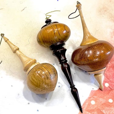 VINTAGE: 3pcs - Handcrafted Natural Solid Wood Ornaments - Collection - SKU 00040180 