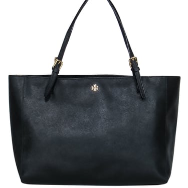 Tory Burch - Black Large Textured Tote Bag w/ Gold-Toned Hardware