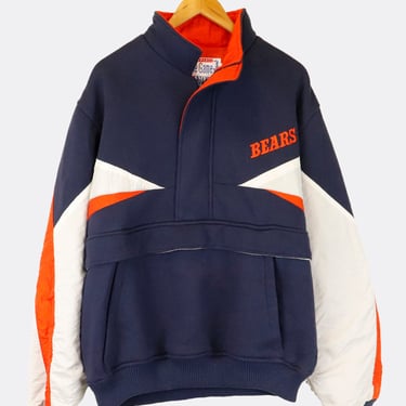 Vintage NFL Chicago Bears Fleece Half Zip With Nylon Sleeves Large Pockets Embroidered Logo On Back Outerwear Sz XL