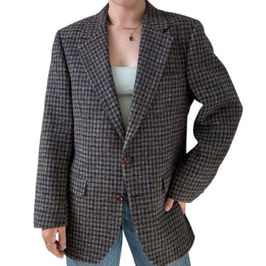 Vintage Harris Tweed Brown Grey Houndstooth Made in Scotland Blazer Preppy 42R 