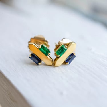 18k Emerald + Sapphire “Arrow" Studs