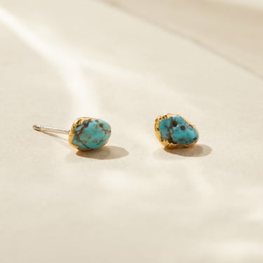 raw turquoise stud earrings, natural turquoise earrings gold, december birthstone earrings, blue gemstone earrings, birthstone gift for her 