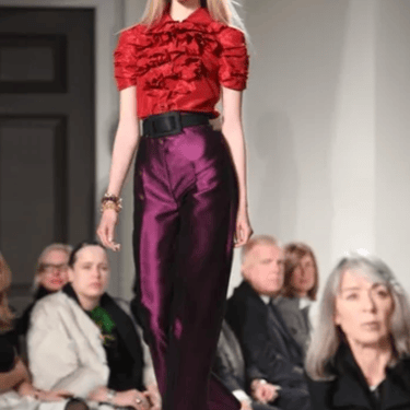 OSCAR DE LA RENTA- 2008 Claret Silk Taffeta Ruffle Blouse, Size 12