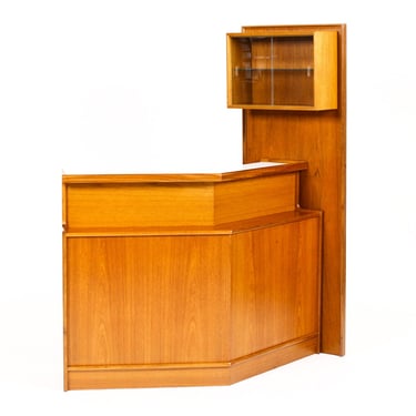 Danish Modern / Mid Century Teak Angular Dry Bar Cocktail Service with Display Cabinet — Turnidge 