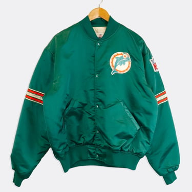 Vintage 1980s Miami Dolphins Chalk Line Satin Bomber Jacket - S