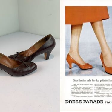 The Walk of a Siren - Vintage 1950s Delman Brown Leather Classic Lower Pumps Heels Shoes - 8AA 