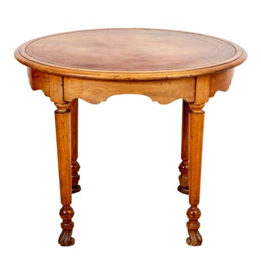 English Oak Oval Table with Embossed Leather