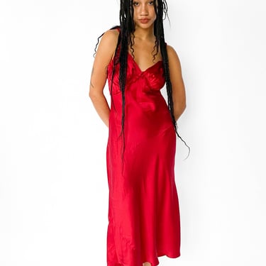 1990s Red Silk Slip Dress, sz. S/M