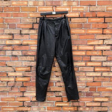 vintage 80s black pleated leather trousers/ 29 m medium 