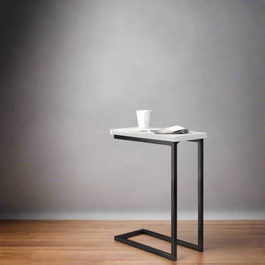 Skylar Mango Wood 18" Industrial C Side Table we/White Marble Top FFW258-709