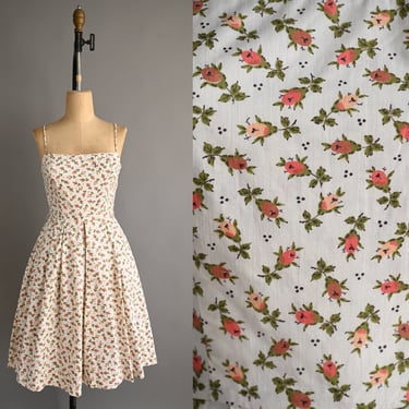 vintage 1950s Playsuit | Rare Floral Print Cotton Capri Playsuit PANTS | Small 