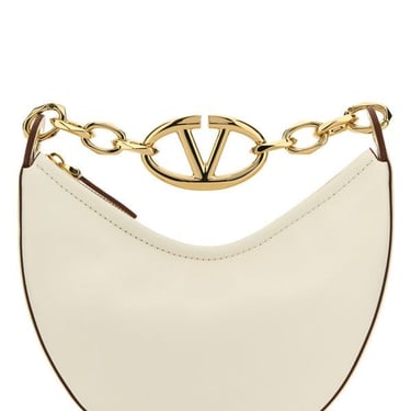 Valentino Garavani Woman Ivory Leather Mini Hobo Vlogo Moon Handbag