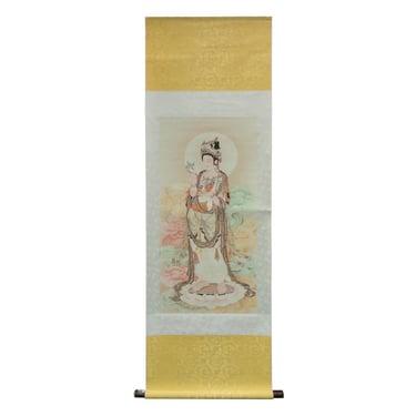 Chinese Hand Painted Kwan Yin with Willow Leaves & Vase Scroll Painting jz193E 
