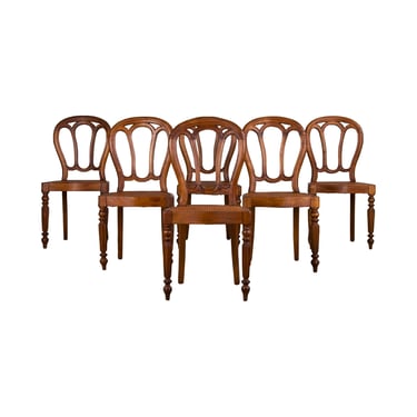 Antique French Louis Philippe Style Walnut Dining Chairs W/ Cane Seats - Set of 6 