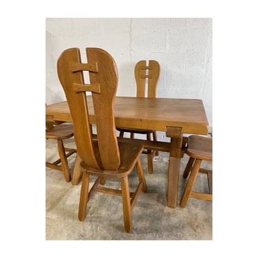 De Puydt Oak Brutalist Dining Chairs and Table Set 