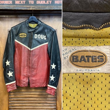 Vintage 1960’s Bates Two-Tone Cafe Racer Leather Motorcycle Jacket, 60’s Leather Jacket, Vintage Racing Jacket, Vintage Clothing 