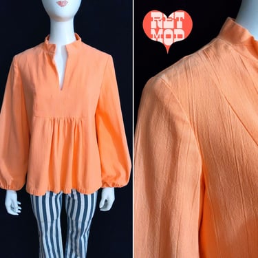 Fantastic Vintage 70s Light Orange Natural Cotton Boho Blouse 