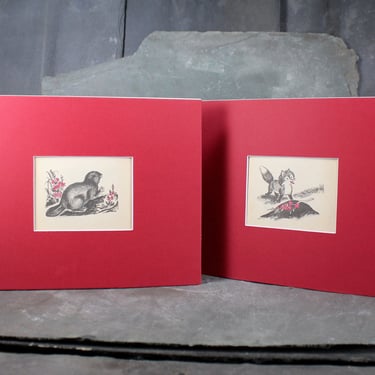 Set of 2 "Frisky Fox" Art for Kid's Room - Set of 2 Matted Vintage Children's Book Pages (Not Reprints) - Fit 8x10" Frames - Sold UNFRAMED 