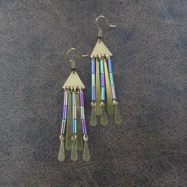 Hematite and brass chandelier earrings, multicolor 