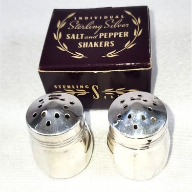 Sterling Silver Salt & Pepper Shakers Mini Size New Old Stock in Original Box! 