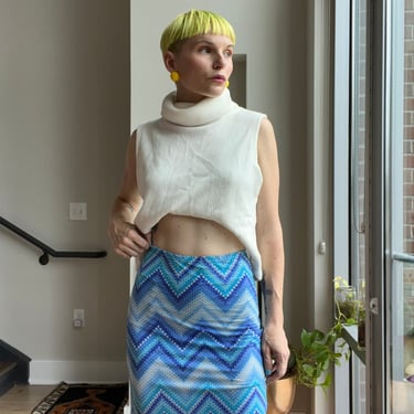 VTG Y2K Blue Zigzag Asymmetrical Skirt 