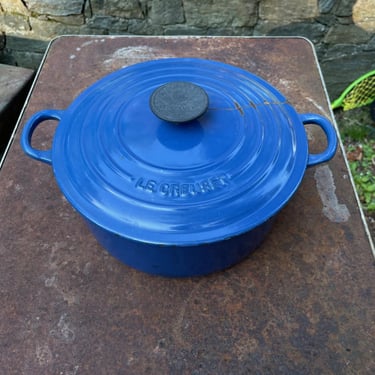 Vintage Le Creuset E Size Cast Iron Blue Enamel Pot Lid (Cracked) French Mid-Century Kitchen Chef 