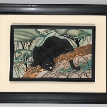 Copper Panther Painting Signed by C.L.E. Pearson 