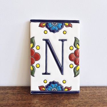 Vintage Mexican Talavera Ceramic “N” Tile 